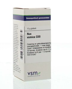 Nux vomica D30, 10 gram globuli VSM